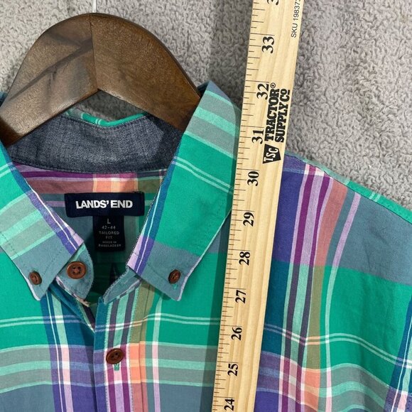 NWOT Lands' End Men's L Tailored Fit Short Sleeve Plaid Button-Down Multi - Picture 5 of 9